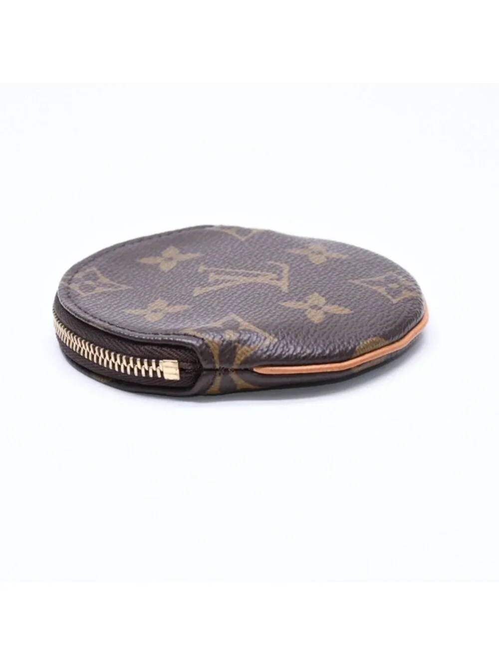 Louis Vuitton Porte Monnaie Rond Coin Purse Monogram Canvas Brown Case Gold